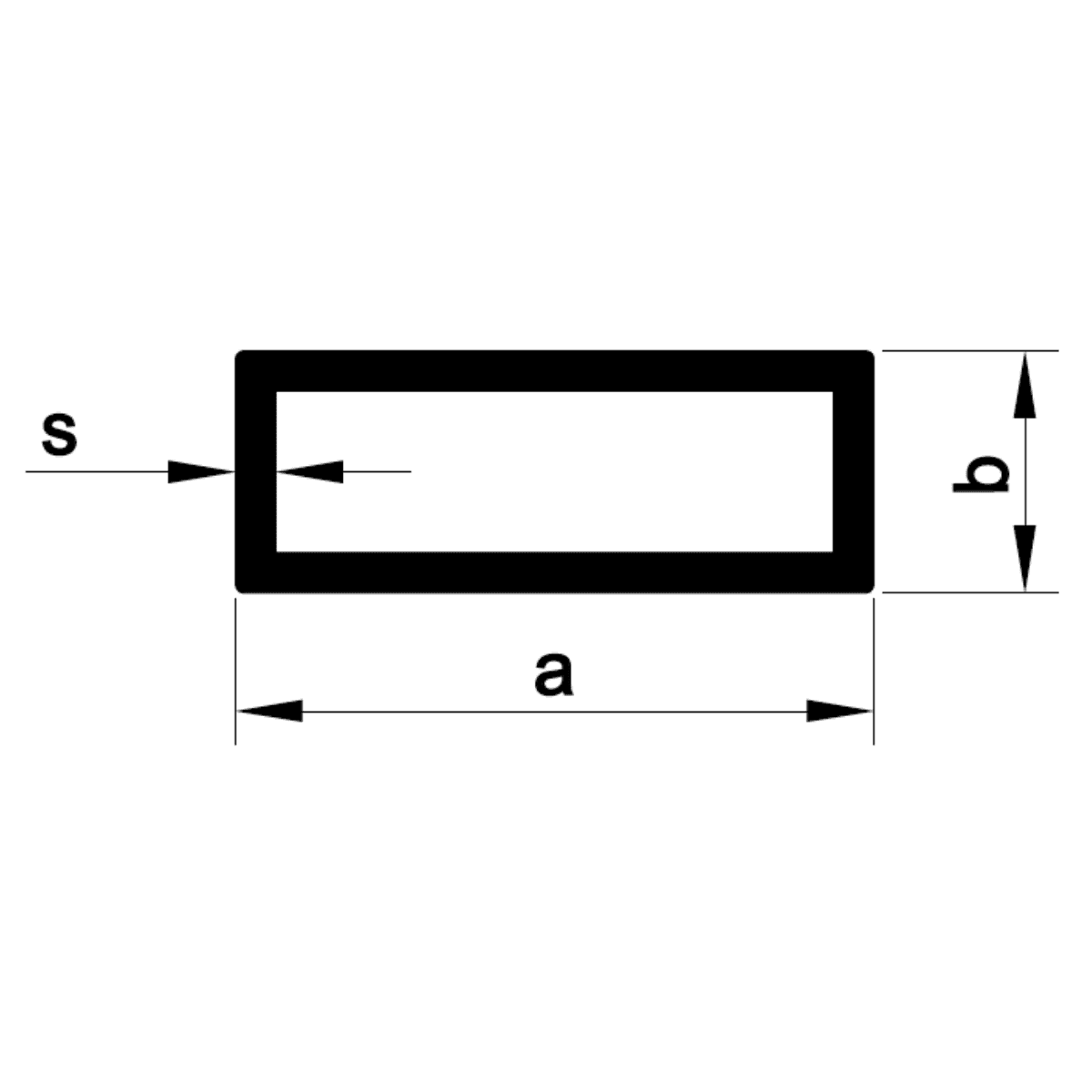 Aluminium Rectangular Tube profile section diagram