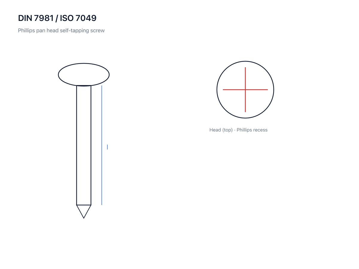 Steel self-tapping screw DIN 7981 dimensional diagram